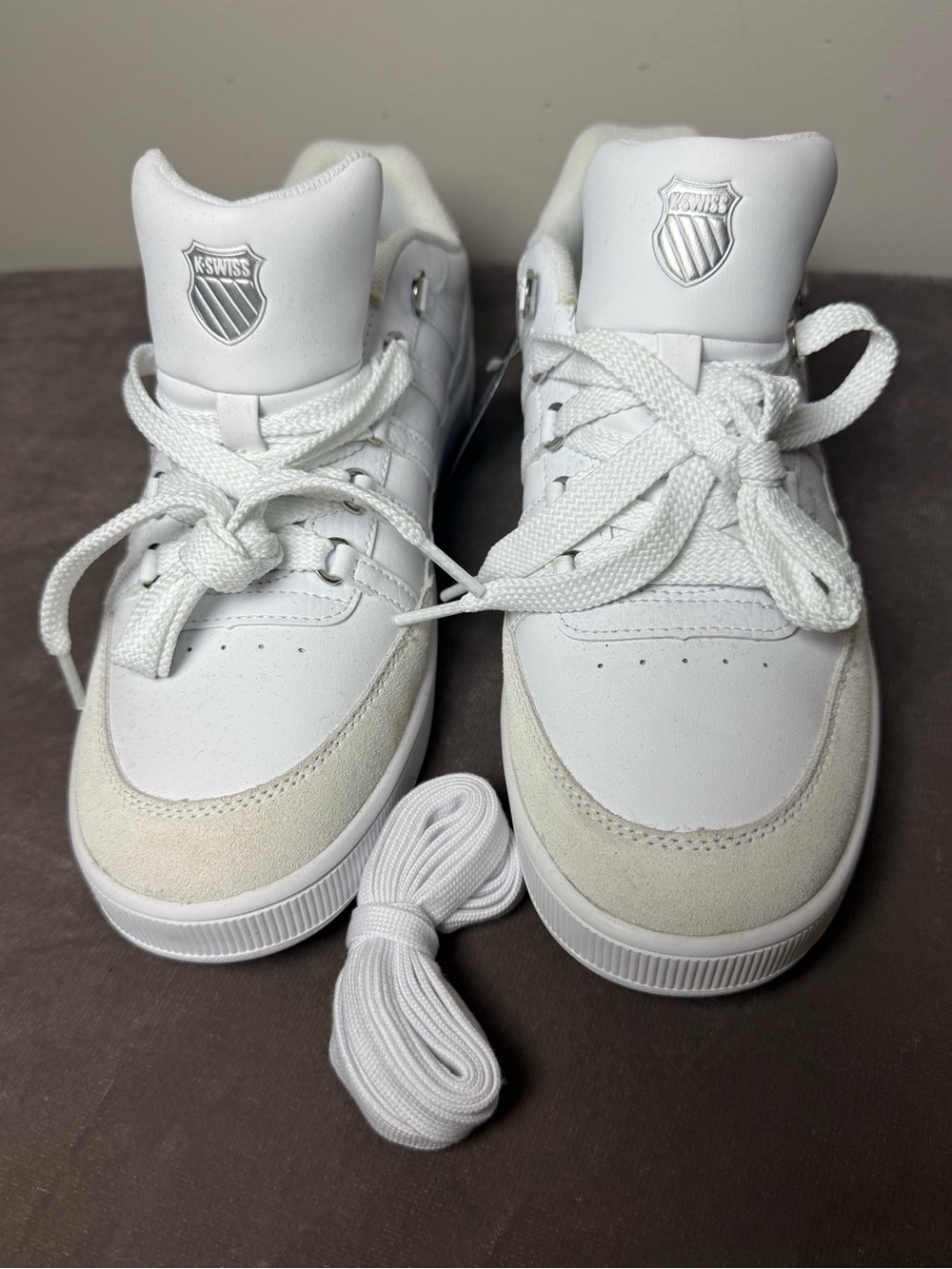 K-Swiss leather n suede Set Pro in white classic tennis shoes sneakers NEW siz 8